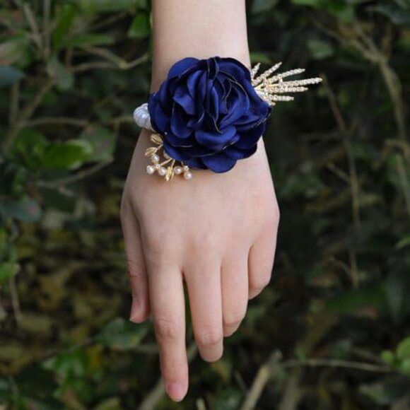 4-Piece Satin Rose Pearl Wrist Flower Set for Weddings & Formal Events main image 7